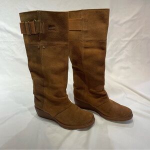 SOREL 'Toronto' Brown Suede Wedge Heel 15" Tall Boots Women’s Size 8